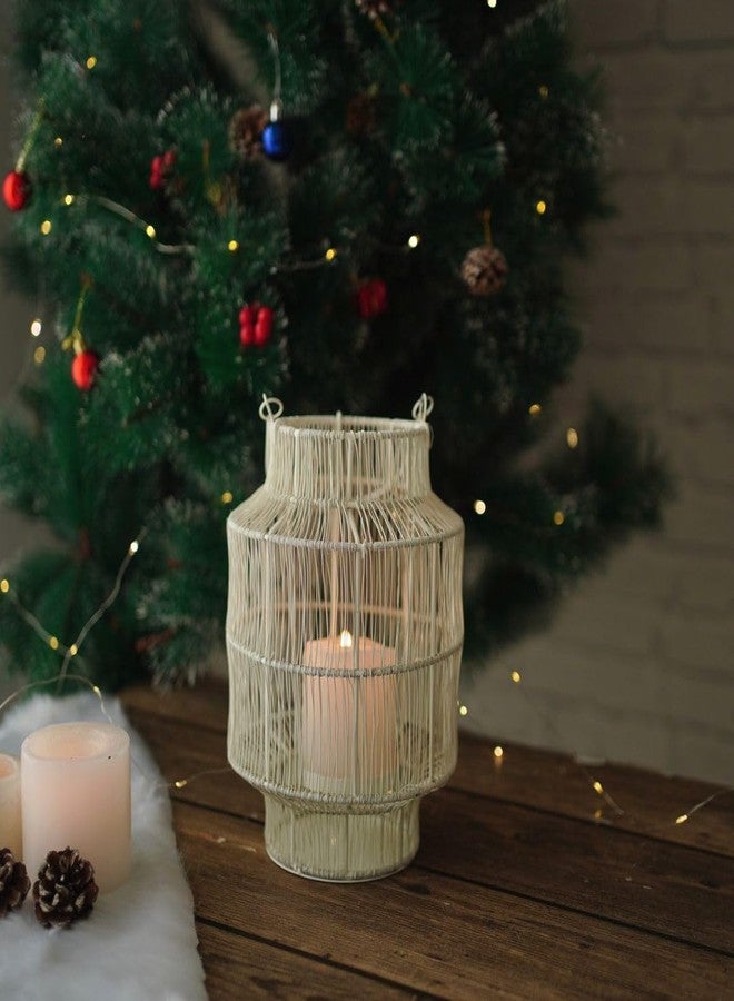BEHOMA Mesh Metal Lantern for Home Decoration Indoor Outdoor, Boho Style Decorative Lantern for Table-top and Pillar Candle Holder, White Colour One Piece - Image 4